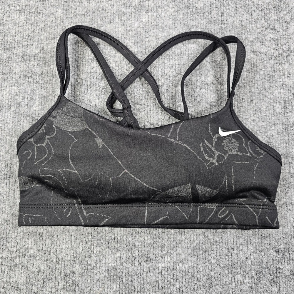 Nike Dri-Fit Indy Sports Bra Womens Small Black Grey Floral Strappy Yoga‎ Crop